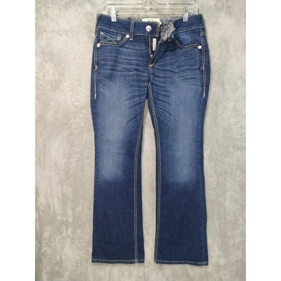 Ariat Jeans Womens 28S Blue Denim REAL Mid Rise Diamond Boot Cut Western - Picture 1 of 8